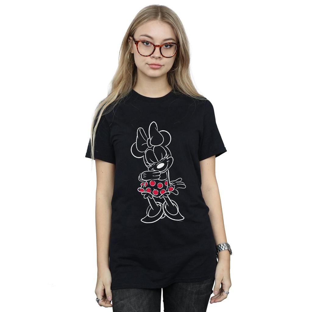 Disney Womens/Ladies Minnie Mouse Outline Polka Dot Cotton Boyfriend T-Shirt