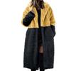 Women's Long Color Blocking Fashionable Winter Loose Flip Collar Plush Jacket