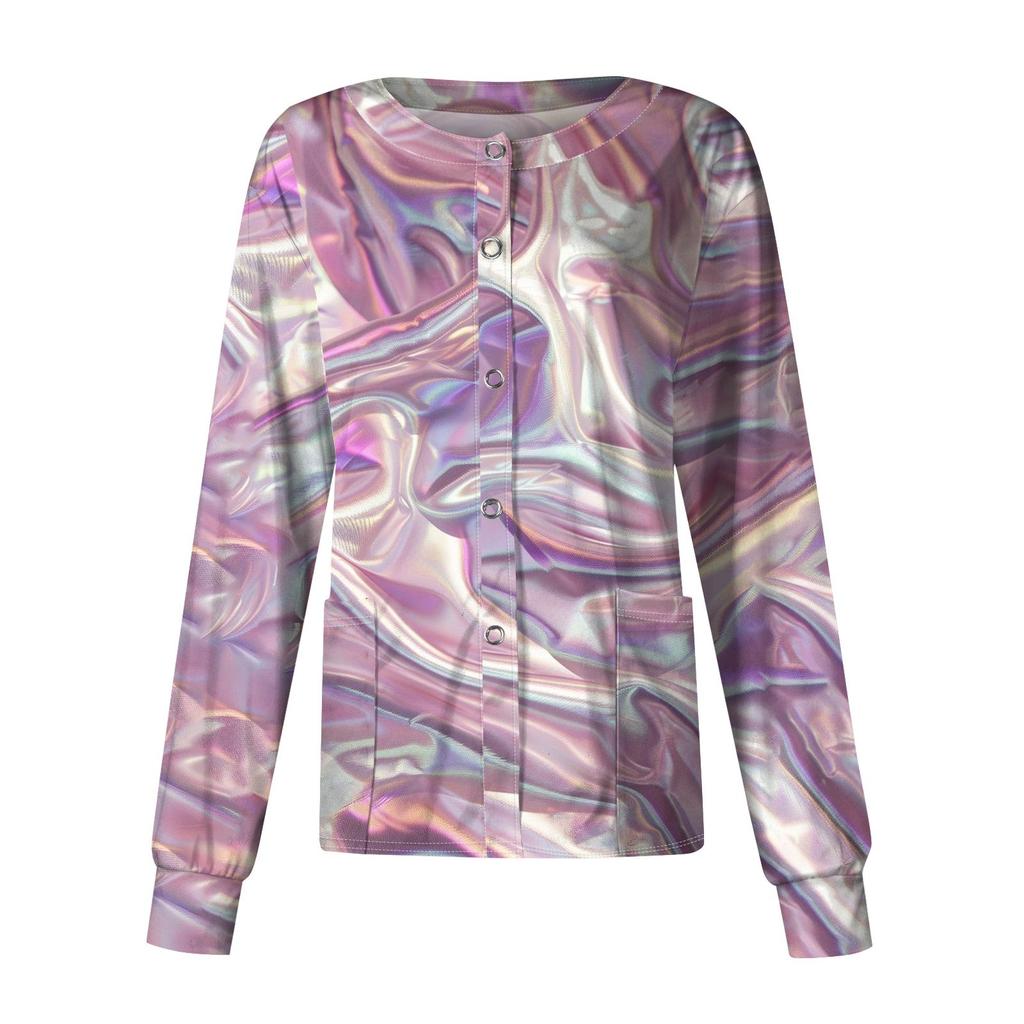 Женский рабочий однобортный защитный комбинезон с длинным рукавом и напечатанным карманом, воротником-стойкой, кардиган, куртка, топ