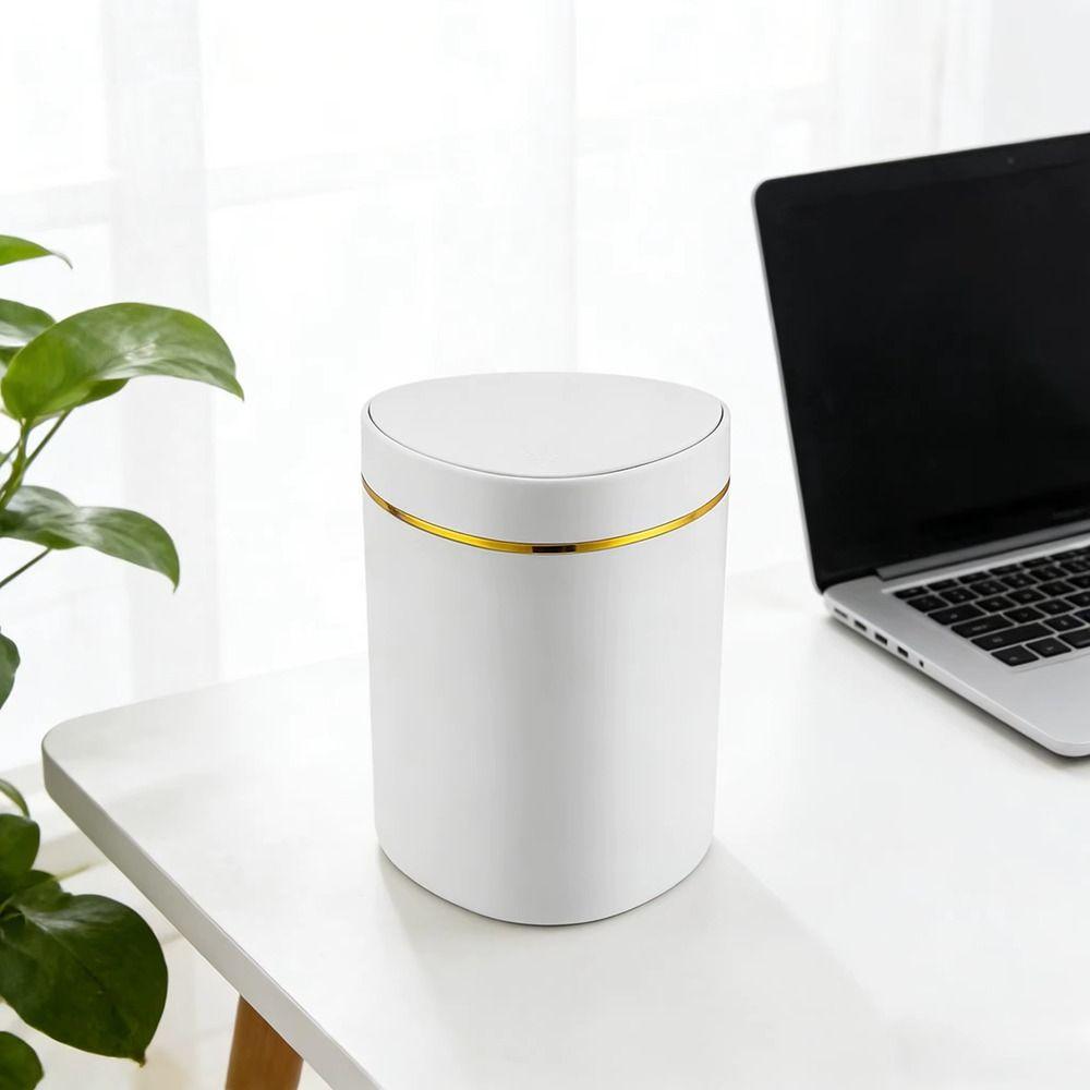 Press Type Small Trash Can with Lid Round/Triangle Plastic Waste Bin Mini Desktop Trash Can Car