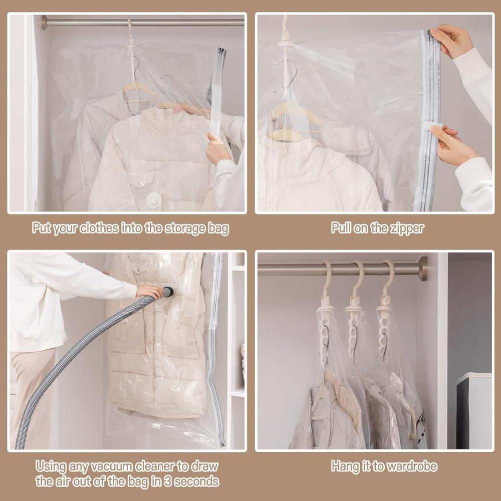 Hanging Vacuum Space Saver Bags for Clothes, Vacuum Seal Storage Bag Clothing Bags for Suits, Closet Organizer and Storage