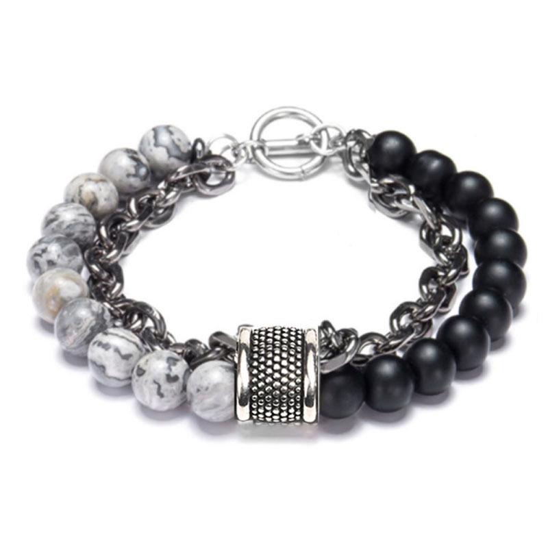 Мужской браслет из натурального камня «Карта» и нержавеющей стали - Уникальная модная бижутерия
