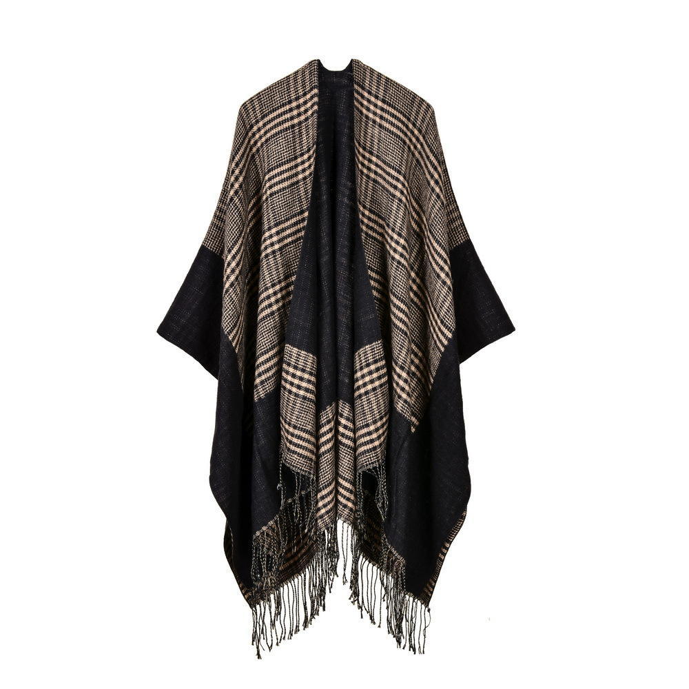 Women's Rhombus Tassel Lengthened Hot-selling Imitation Cashmere Shawl Can Be Used On Both Sides, Thickened Cape