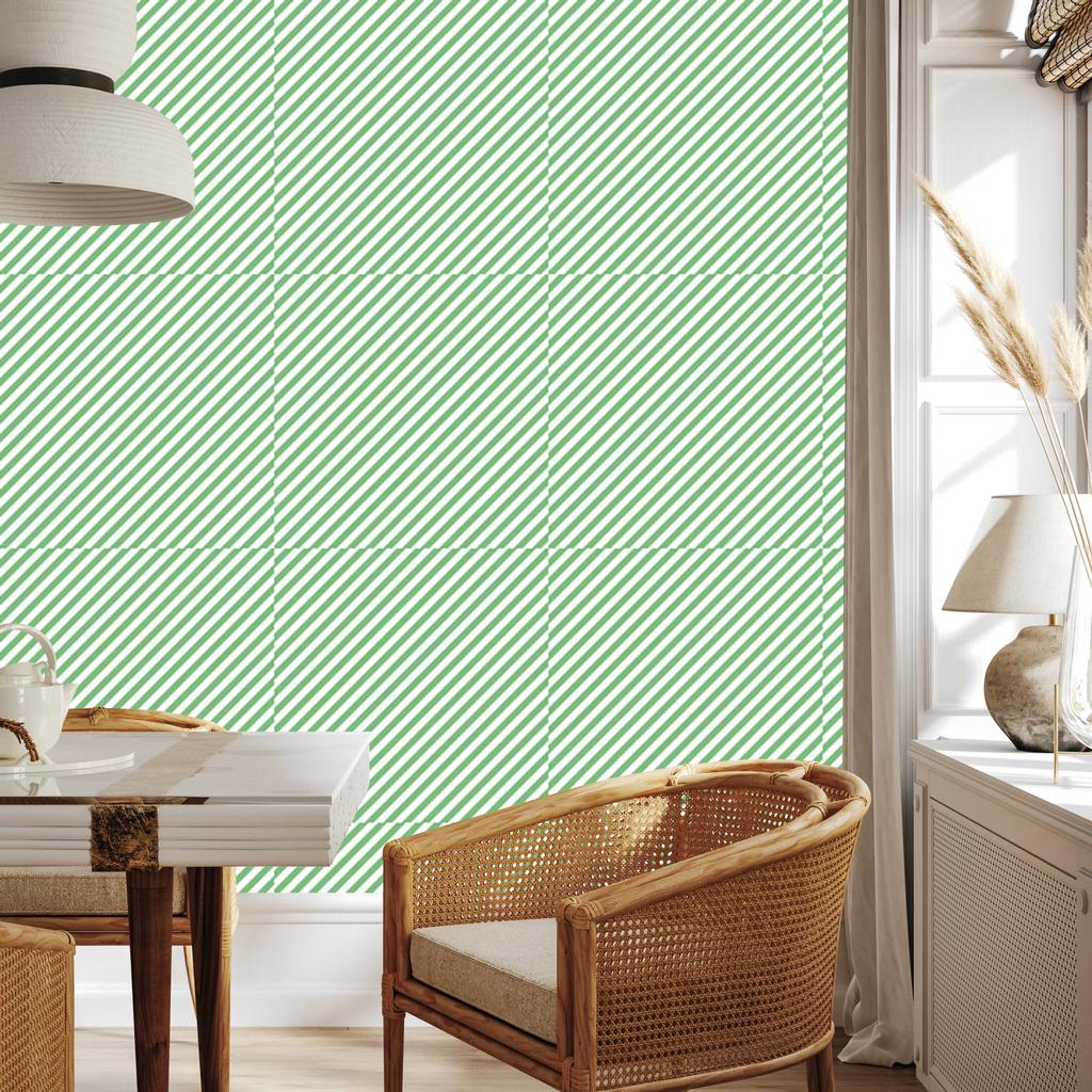 Mint, green and white striped wallpaper for living room and bedroom 50x1000