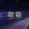 14K Gold Plated 925 Sterling Silver Four Leaf Flower Stud Earring Platinum Gray Shell Earrings