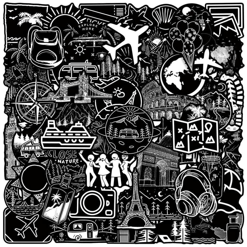 50 Pcs Black & White Outdoor Travel Stickers - Cool Stylish Graffiti Decals, Waterproof for Decor LanLanStickersWorld Store