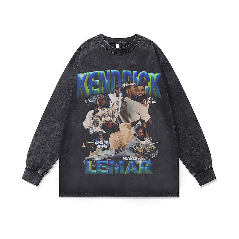 Стирка Ретро Стираная Толстовка с Круглым Вырезом Осень и Зима Новая Американский Хип-Хоп Нижний Слой с Длинным Рукавом Футболка для Мужчин и Женщин