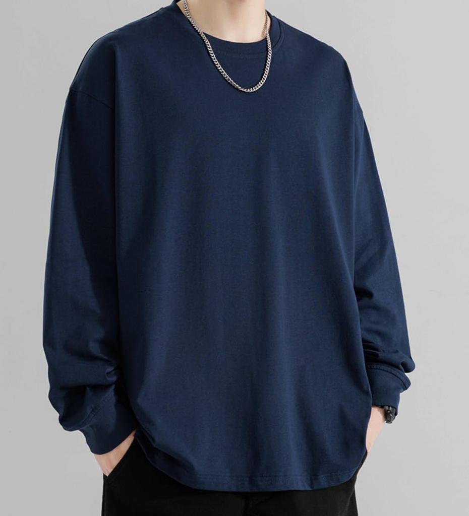 Длинная, большого размера и круглая, повседневная зимняя футболка [Poperdision] для мужчин, рукав, однотонная, размер, свободная, шитье, мода, воротник, удобная, простая, стильная,