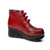 Fashion Handmade Ankle Boots for Women Genuine Leather Ankle Shoes Vintage Floral Women Shoes Round Toes Wedges Boots