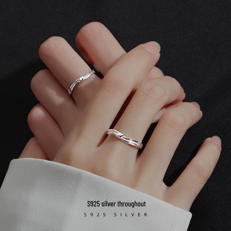 Кольца для пар Banyan Tree S925 с глянцевым узором «крест-накрест» на День святого Валентина