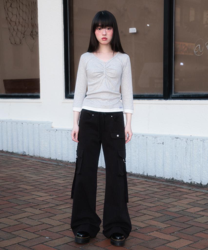 ROSEFRANTZ Shirring Button Layered Long Sleeve [White Melange]