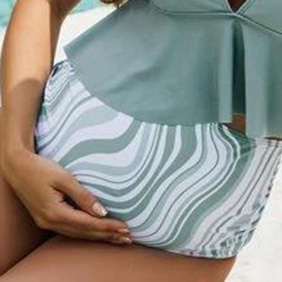 Push Up Spaghetti Strap Padded Maternity Tankini Women Ruffle Hem Bra