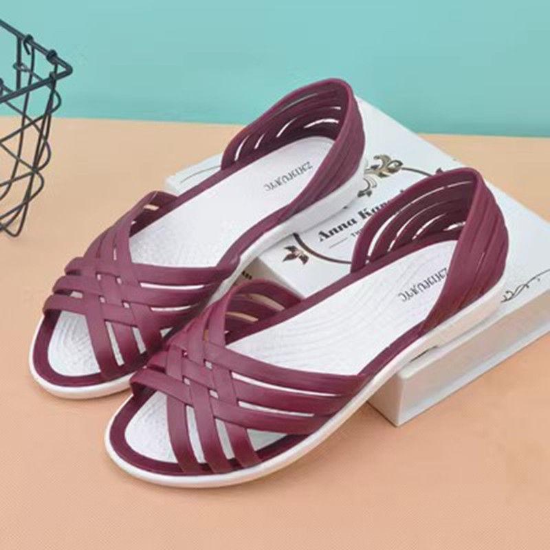 Летние женские сандалии с открытым носком, новые сандалии-желе на плоской подошве с кристаллами, женские нескользящие пластиковые сандалии для пляжа