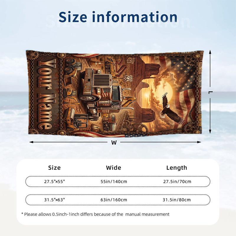 Truck Theme Beach Towel Personalized Custom Name & Text Soft Quick Dry Beach Towel for Swimming Travel