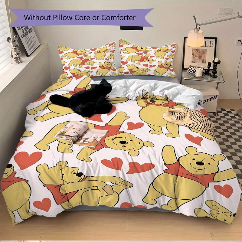 3pcs set Pooh Hearts1pc of quilt cover+2pcs of pillowcase, no core, print bedding, All Seasons Bedroom Setting028