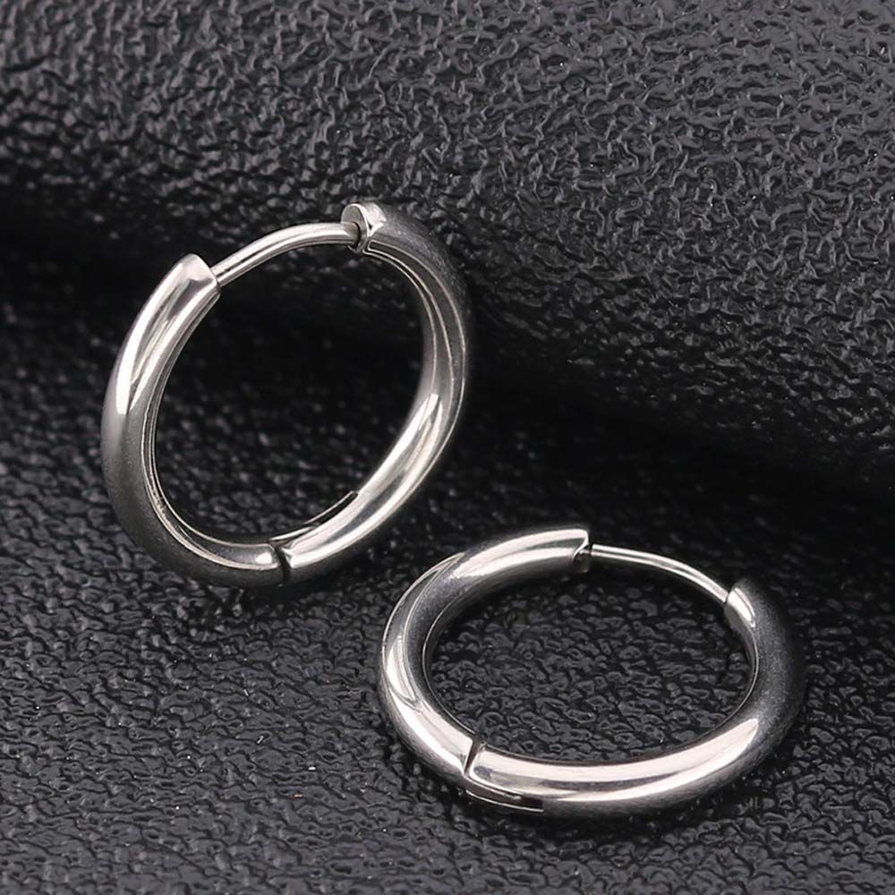 Silver/Black/Gold Color For Men Women Hoop Earrings Titanium Steel Round Circle Earrings Buckle