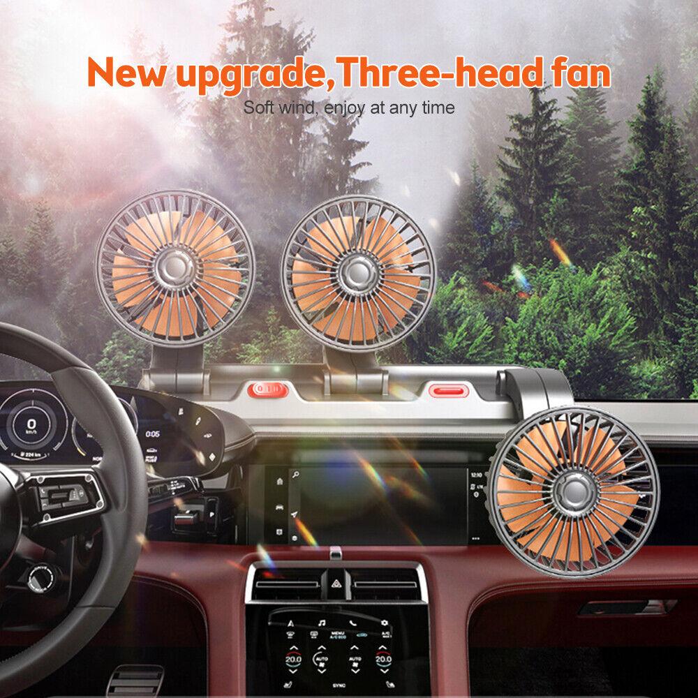 Автомобильный вентилятор с 3 головками, регулируемый на 360°, автомобильный электрический вентилятор, автомобильный бесшумный вентилятор для домашнего стола, офиса и автомобиля
