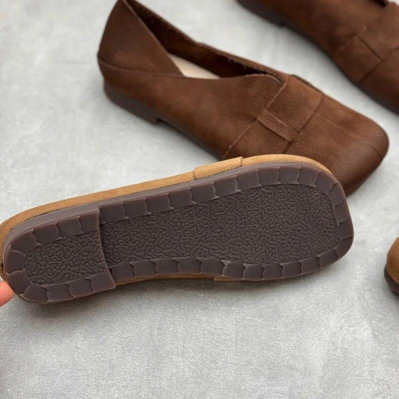 Johnature Retro Genuine Leather Soft Sole Flats Cowhide Women Shoes Handmade Casual Shallow Round Toe Slip-on Loafers