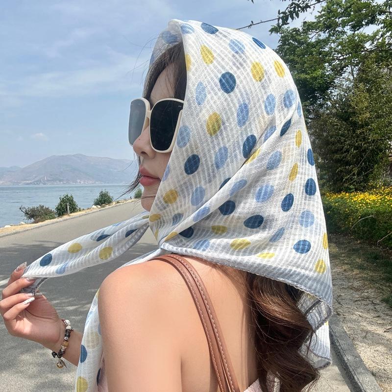 New Summer Cotton and Linen Scarf for Women Spring and Autumn Dots Small Square Scarf Triangle Scarf Sun Protection Scarf Headscarf