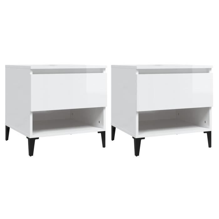 819553 vidaXL Tables d'appoint 2pcs Blanc brillant 50x46x50cm Bois ingénierie