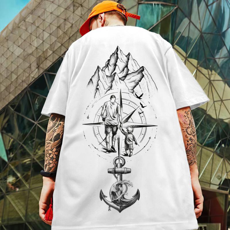 2024 New Summer Men's T-Shirt 3d Compass Printed Short Sleeve Tees Simple Fashion Male Clothing Loose Oversized T-Shirt For Men