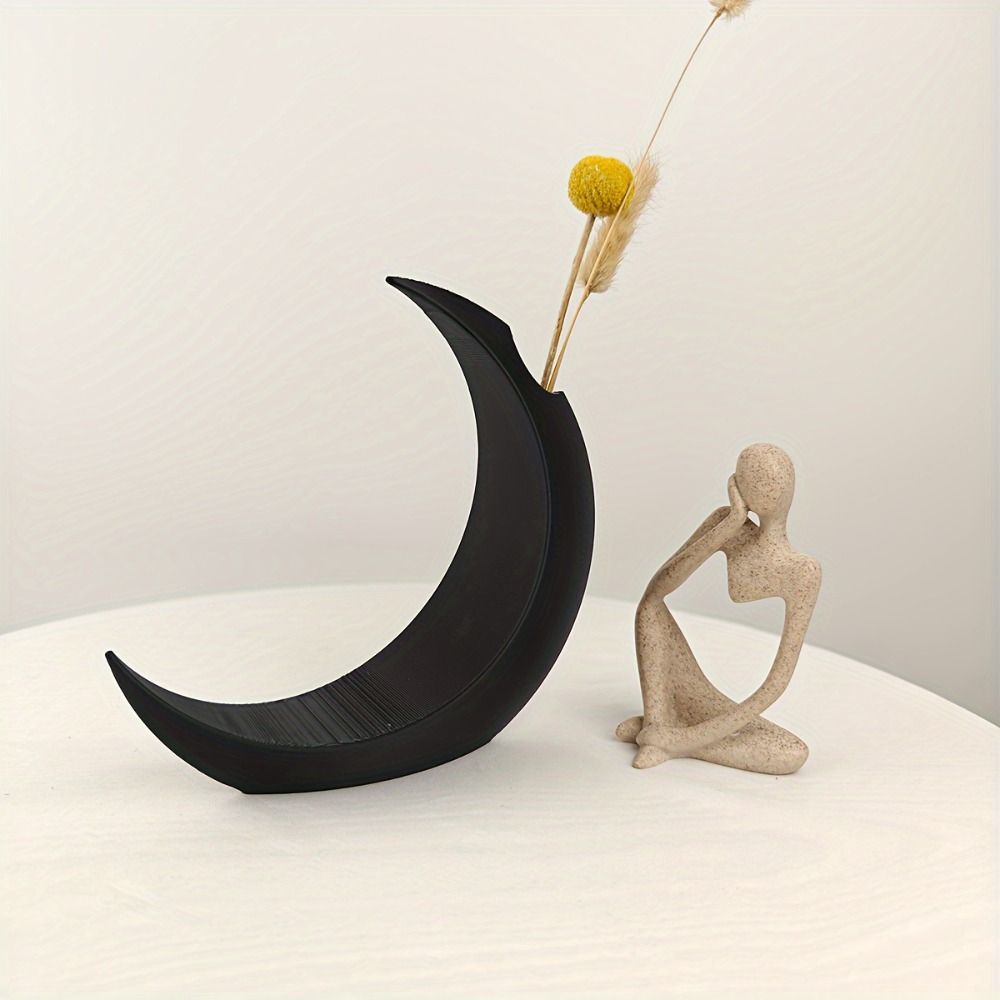 3D Printed Dried Flowers Vase Black White Gothic Moon Vase Artificial Flower Pot  Home Decor