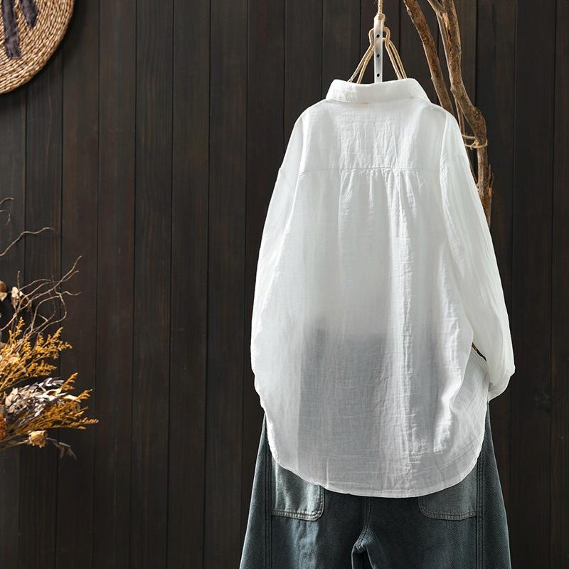 Хлопковая женская рубашка с вышивкой, элегантная блузка с длинным рукавом, винтажная одежда, белые рубашки на пуговицах, женская офисная одежда