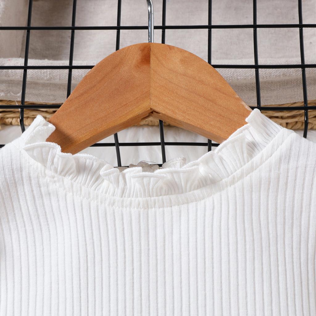 Осенний двухцветный сетчатый топ с длинными рукавами и вышивкой для девочек, юбка из искусственной кожи, детский комплект