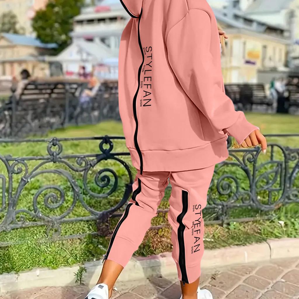 Женский комплект из двух предметов с длинными рукавами, длинными брюками и капюшоном на молнии