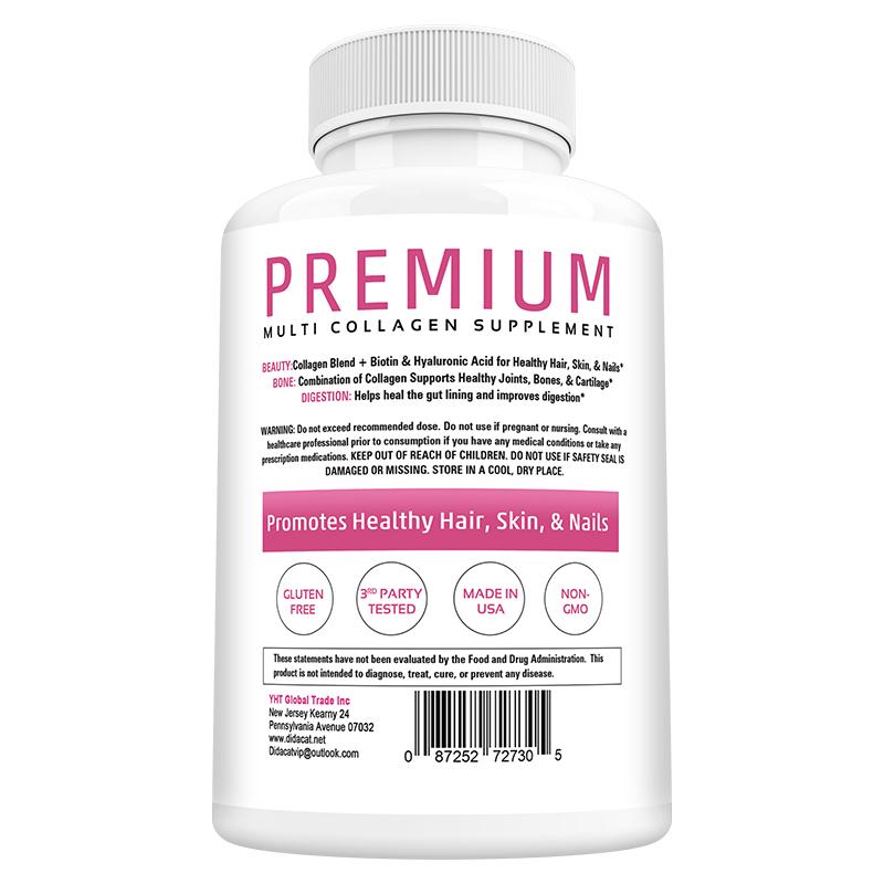 Multi Collagen Complex Dietary Supplement, With Vitamin C, Biotin, 120 Capsules Per Bottle
