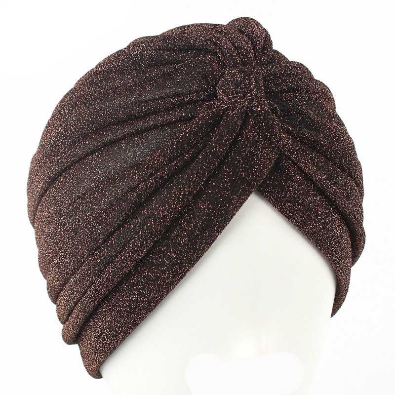 Golden Bright Polyester Fabric Hat Turban Silk Indian Hat Muslim Headband