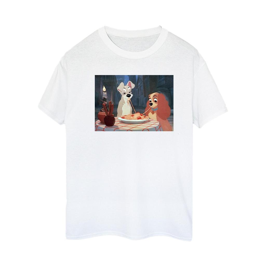 Disney Womens/Ladies Lady And The Tramp Spaghetti Photo Cotton Boyfriend T-Shirt
