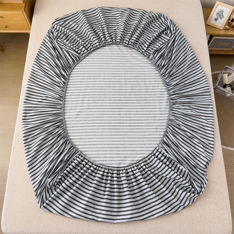 3Pcs Simple Lines Fitted Sheet Set Pure Cotton Bedding Set Soft Home Mattress Protector Cover with Pillowcases Bedroom Decor