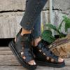 5.5cm Cowhide Ankle Roman Sandals Women Summer New Style Ladies Fashion Thick Sole Retro Cool Boots Flat Wedges Student Sandals