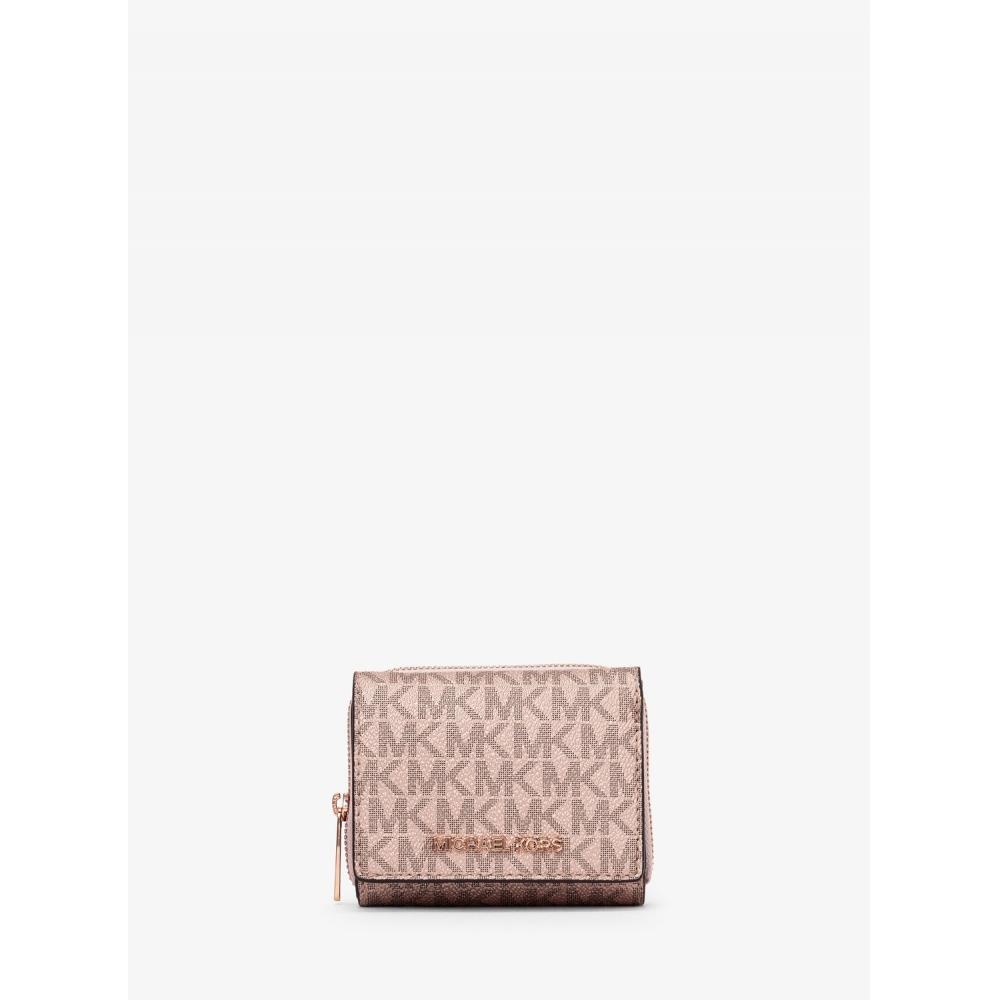 Michael Kors Кошелек Jet Set Travel со средней молнией, маленький, сsignature MK, цвет Rose Gold 35h1rtvz
