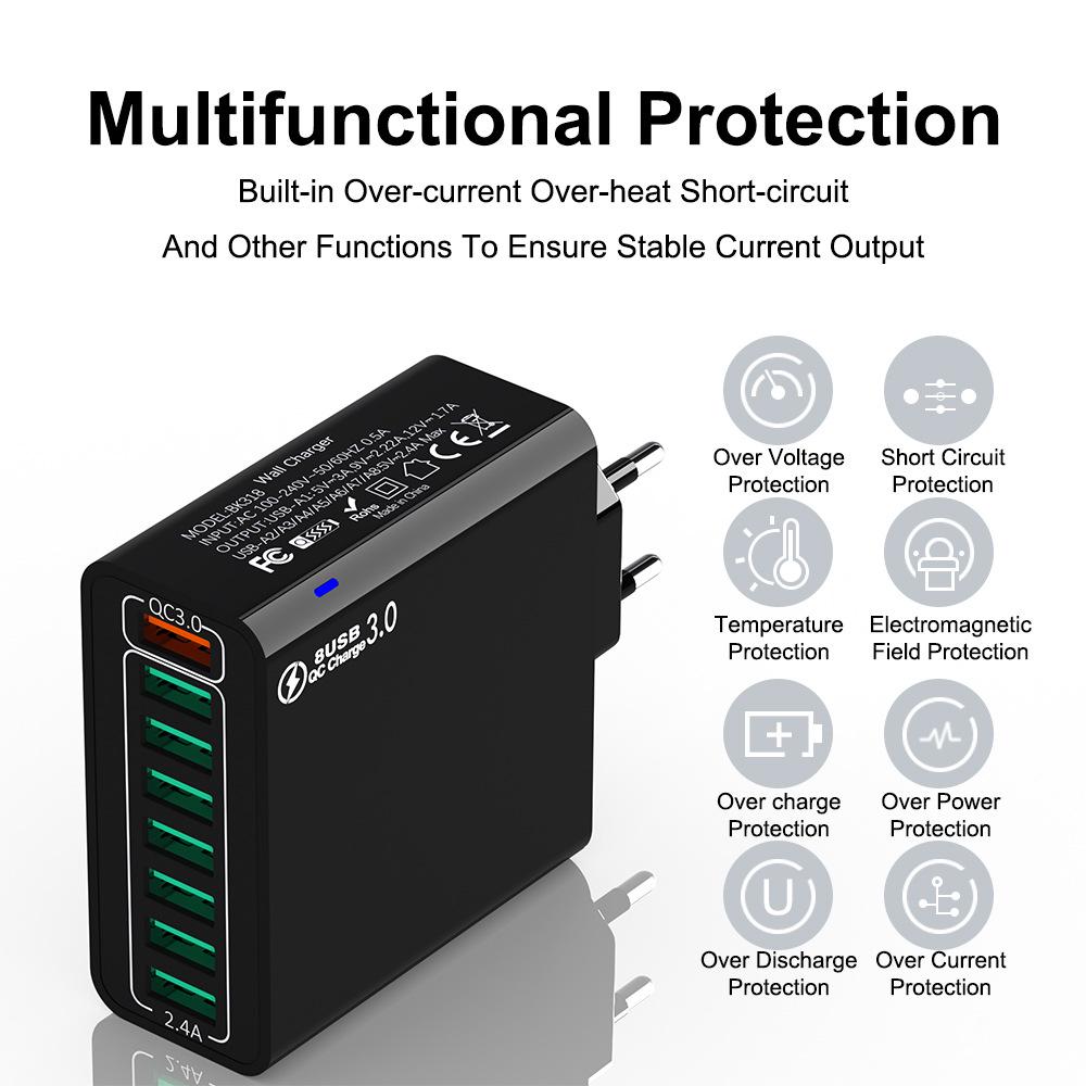 QC3.0 8-Port 30W Multi-USB High-Power Fast Charger (US/EU/Korean Specs)