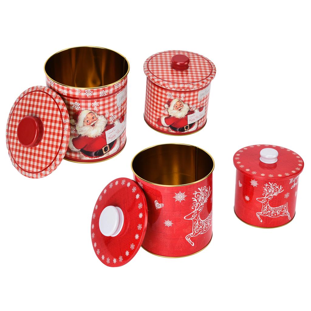 2PCS Christmas Jar with Lid Gift Candy Storage Jar Tinplate Sealed Storage Canister for Biscuits Sna