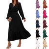 Women's Summer Fashion Loose V-Neck Long Sleeve Sleeve Solid Color Dresses