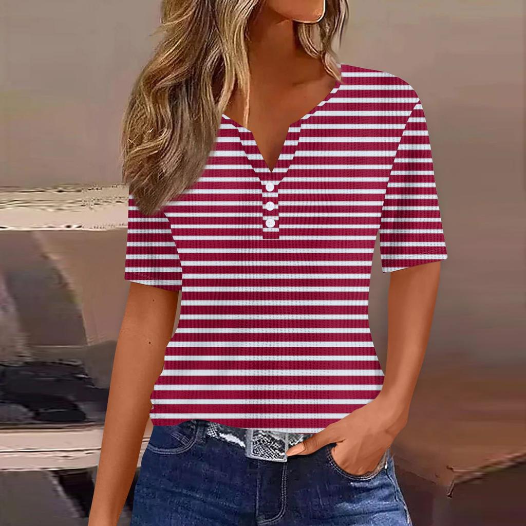 Женская футболка с коротким рукавом и полосатым принтом на шее