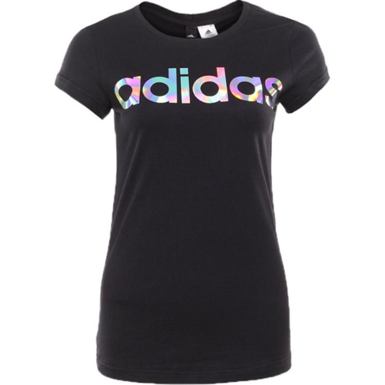 adidas Обычная спортивная серия, стиль жизни, повседневная серия, буквенный узор, модная удобная мягкая футболка с коротким рукавом, женская футболка, черная CD1120