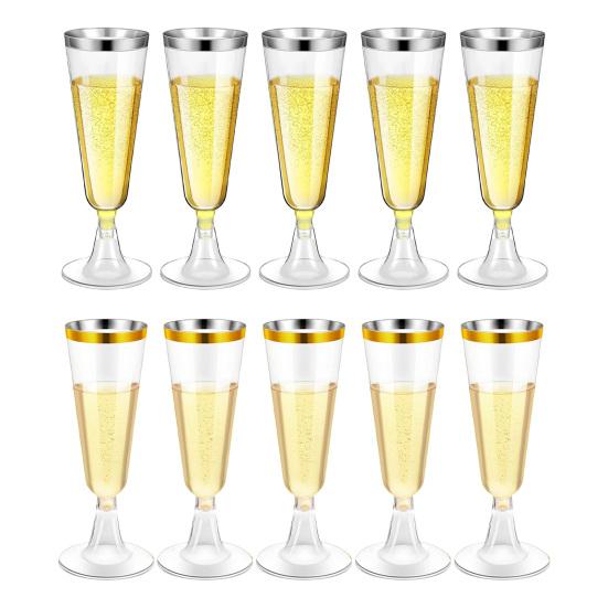 5 шт. Пластиковые стаканы-тумблеры 150 мл Прозрачные Элегантные Одноразовая Посуда для Вечеринок с Золотым Ободком Легкая Посуда для Напитков для Свадеб Банкетов И Празднований