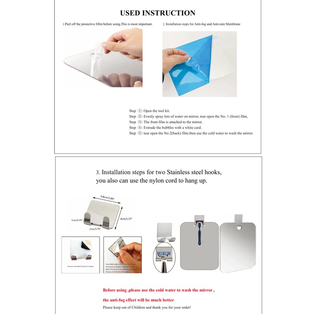 Зеркало для душа для бритья, без запотевания, настенное зеркало для ванной комнаты с крючками для бритвы, портативное, без запотевания