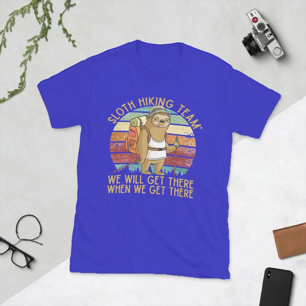 Sloth Hiking Team Camping T Shirt Unisexs Pure Cotton Vintage TShirt Round Neck Sports Tee Shirt Short Sleeve Tops Printed