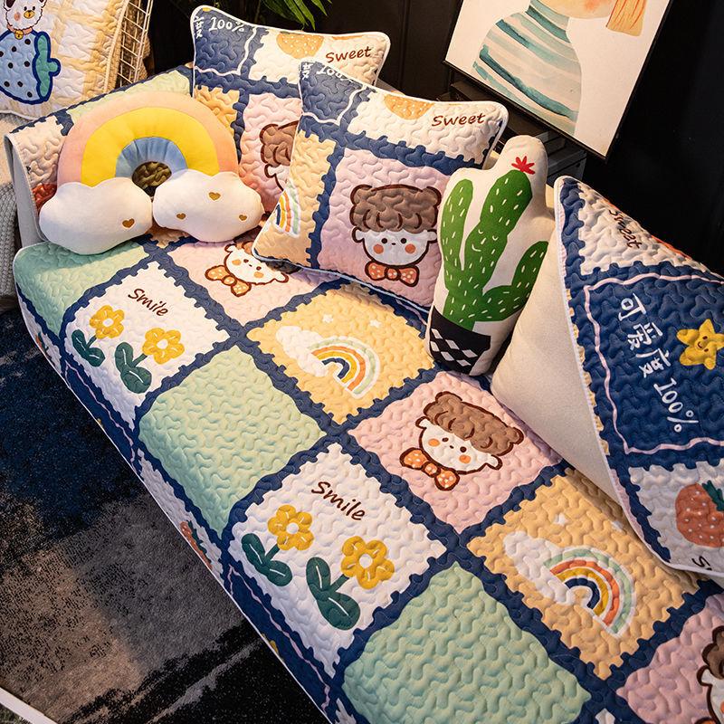 Полностью хлопковая диванная подушка, всесезонная универсальная ткань, противоскользящая ткань из чистого хлопка, скандинавский минимализм, спинка «Благородная принцесса», чехол для полотенца, милый мультфильм