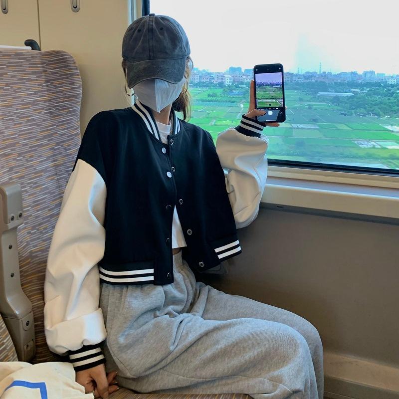 Короткая бейсбольная куртка с длинными рукавами, однобортная куртка для женщин, новый стиль, короткие и высокие, американская уличная одежда