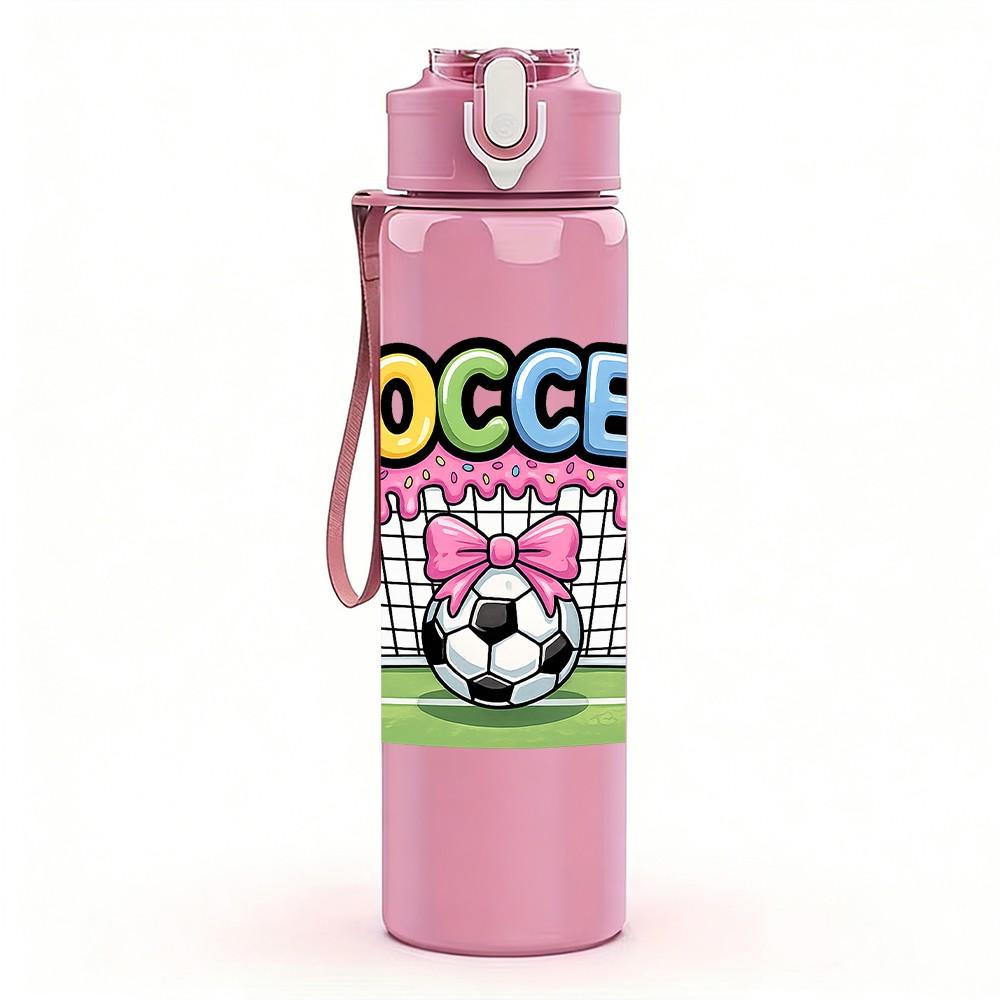 1PC Soccer Goal Football Cartoon Print 750ml Color Plastic Sports Water Bottle Leakproof Flip Straw Lid Suitable for Sports Office Home Use