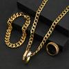 Stainless Steel Jewelry Set, Hip Hop Street Cuban Necklace Bracelet, 18k Gold Plated Chain Ring