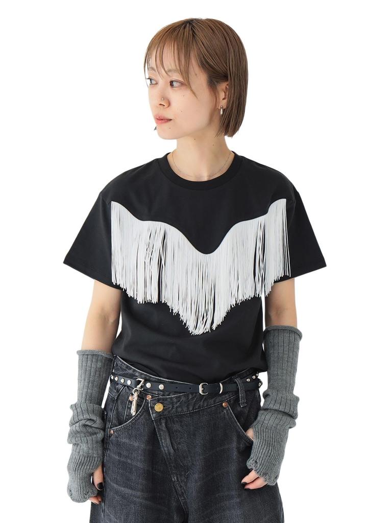 Beams Boy S/S TEE [Special Order] Wrangler X Maturely Fringe Short Sleeve T-Shirt Women's Black Free
