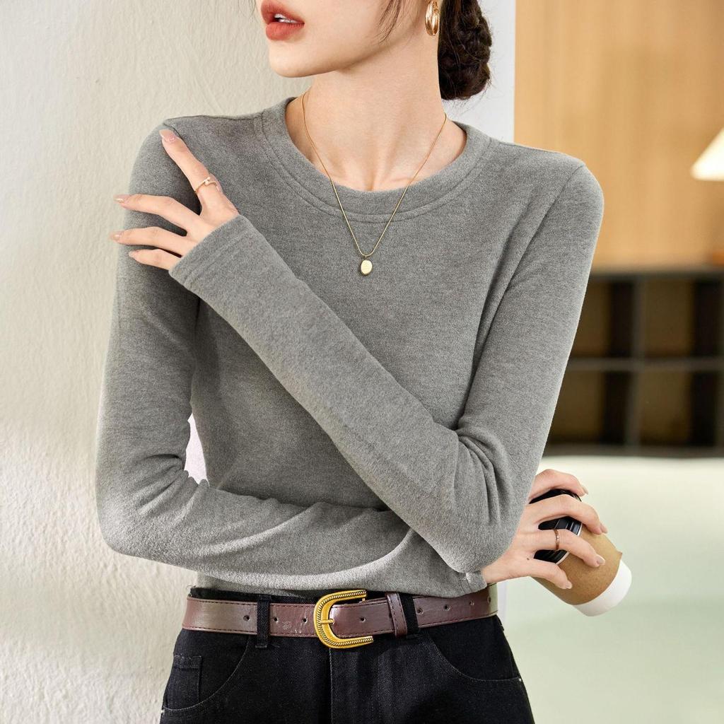 Женский двусторонний красный топ из немецкого бархата с полувысоким воротником и длинными рукавами — новинка осени/зимы 2024 г.