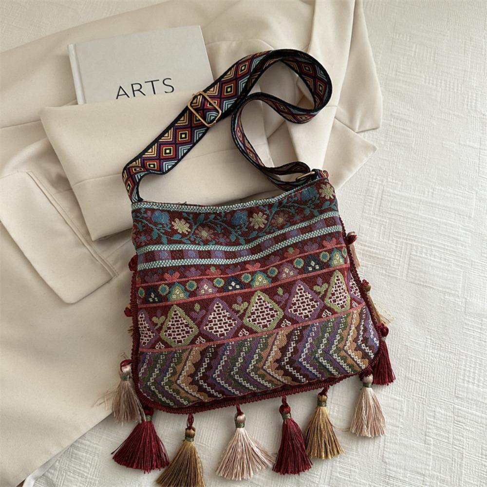 Тканевые сумки кросс-боди в этническом стиле, ретро богемная сумка-мессенджер, портативная сумка на плечо с кисточками, для путешествий